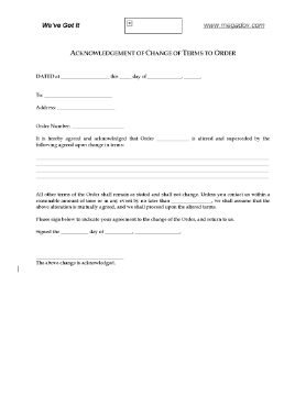 Show details for Acknowledgement of Change to Purchase Order Picture of Acknowledgement of Change to Purchase Order