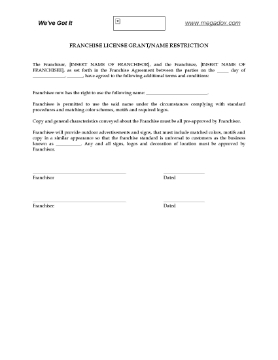 Show details for Franchise License to Use Trade Name Picture of Franchise License to Use Trade Name