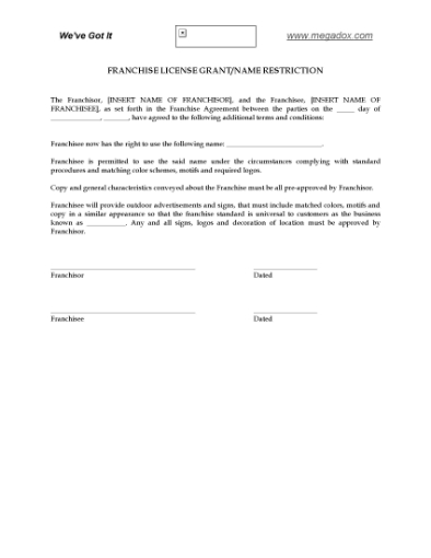 Picture of Franchise License to Use Trade Name