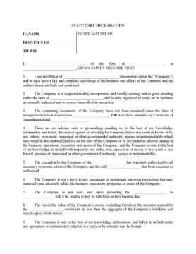 Canada Declaration of Corporate Solvency Declaration of corporate solvency for a Canadian business corporation