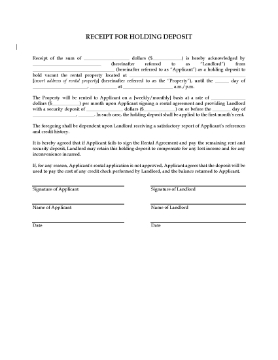 Show details for Receipt for Holding Deposit on Rental Property Picture of Receipt for Holding Deposit on Rental Property