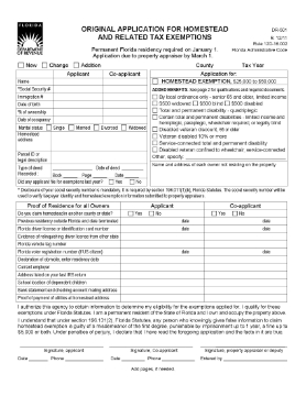 Show details for Florida Original Application for Homestead Picture of Florida Original Application for Homestead
