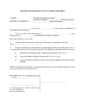 Show details for Manitoba GST Exemption Certificate for Sale of Real Property Picture of Manitoba GST Exemption Certificate for Sale of Real Property