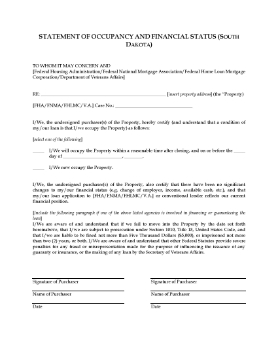Show details for South Dakota Statement of Occupancy Picture of South Dakota Statement of Occupancy