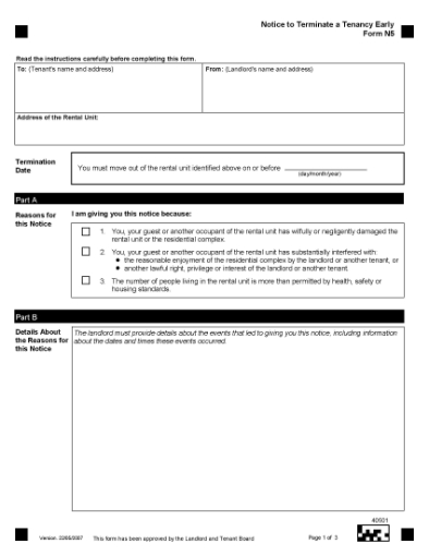Picture of Ontario Notice to Terminate Tenancy Early