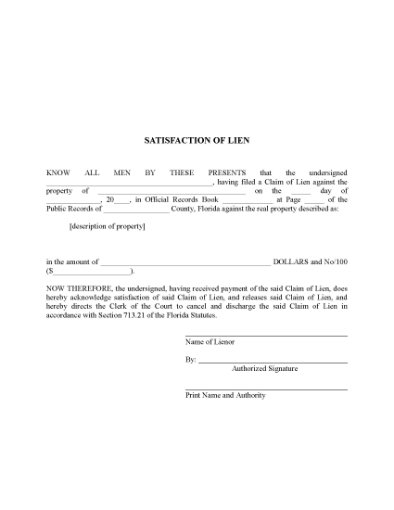 Picture of Florida Satisfaction of Lien