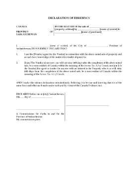 Show details for Saskatchewan Declaration of Residency Picture of Saskatchewan Declaration of Residency