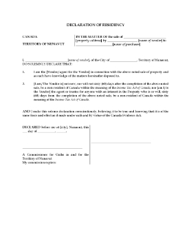 Show details for Nunavut Declaration of Residency Picture of Nunavut Declaration of Residency