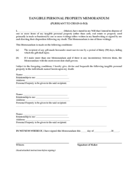 Colorado Tangible Personal Property Memorandum Colorado Tangible Personal Property Memorandum