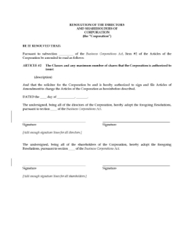 Canada Corporate Resolution to Amend Share Structure Corporate resolutions to amend the share structure of a Canadian business corporation