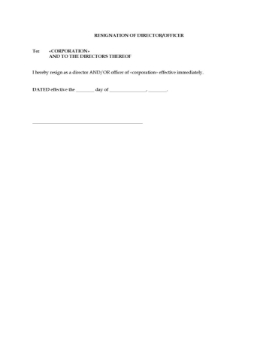 Resignation of Director or Officer Resignation form for individual acting as director or officer of a company