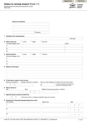 Picture of Queensland Notice to Remedy Breach