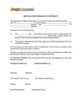 Mutual Rescission of Contract form mutual rescission of contract form