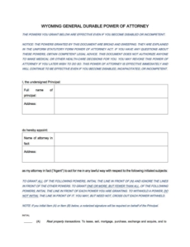 Show details for Wyoming General Durable Immediate Power of Attorney Picture of Wyoming General Durable Immediate Power of Attorney