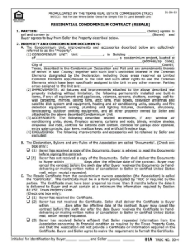 Show details for Texas Residential Condominium Resale Contract texas condominium resale contract