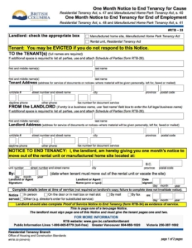 British Columbia 2-Month Notice to End Tenancy bc 1 month notice to end tenancy