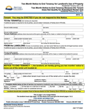 British Columbia 2-Month Notice to End Tenancy bc 2 month notice to end tenancy