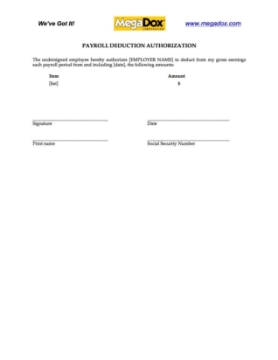 Show details for Employee Payroll Deduction Authorization payroll deduction consent form