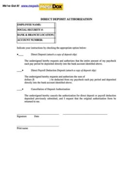 authorization for direct deposit form