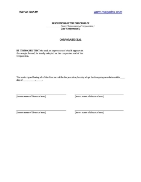 Resolution to Adopt Corporate Seal USA Directors Resolution to adopt corporate seal