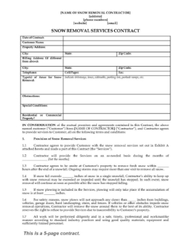 Snow Removal Contract Form Snow Removal Contract Form