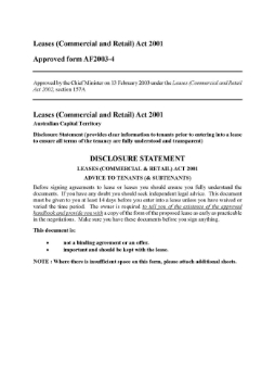 Show details for ACT Commercial Lease Disclosure Statement ACT disclosure statement 1