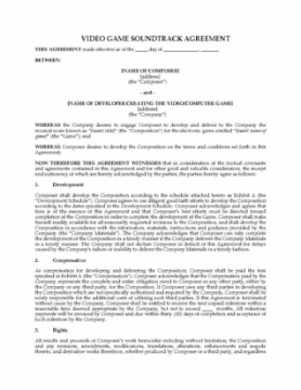 Show details for Video Game Soundtrack Agreement video game soundtrack agreement