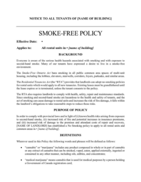 Ontario Smoke-Free Policy for Rental Building Ontario Smoke-Free Policy for Rental Building
