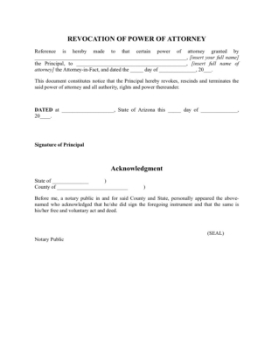 Show details for Arizona Revocation of Power of Attorney Picture of Arizona Revocation of Power of Attorney