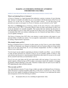 Show details for British Columbia Enduring Power of Attorney Package BC enduring power of attorney 1