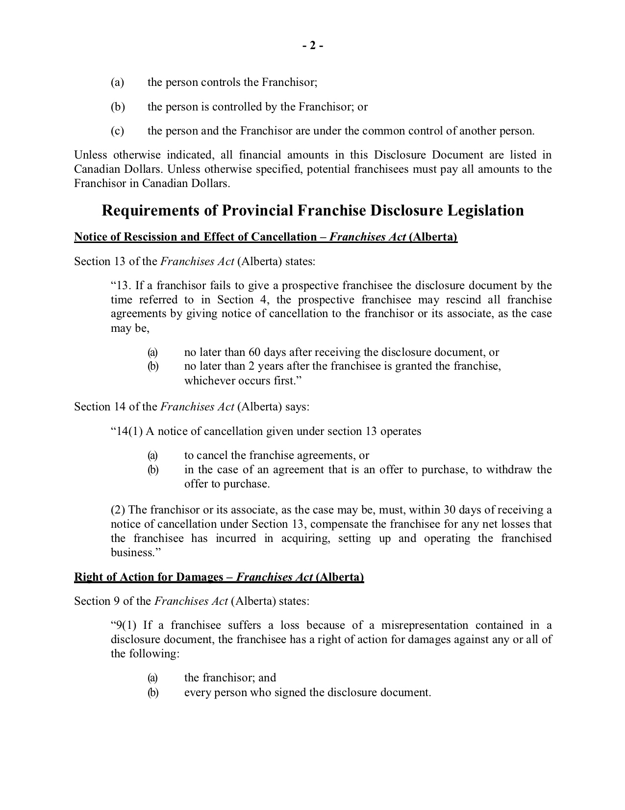 Canada franchise disclosure document | MegaDox.com