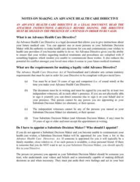 Show details for Newfoundland Advance Health Care Directive Newfoundland advance health care directive
