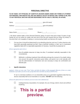 Show details for Ontario Personal Directive Ontario personal directive