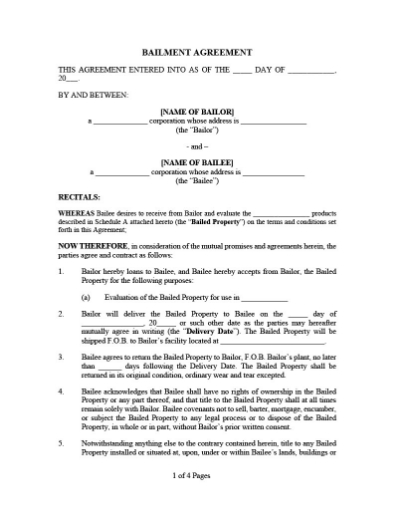 Bailment Agreement for evaluation of products