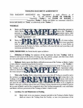 tooling bailment agreement Picture of Tooling Bailment Agreement | USA