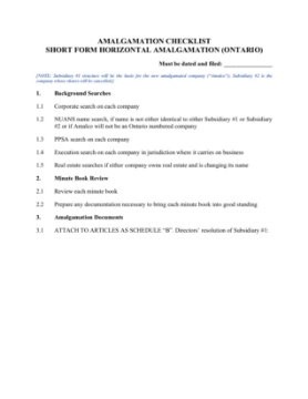 Ontario Checklist for short form horizontal amalgamation Ontario Checklist for short form horizontal amalgamation