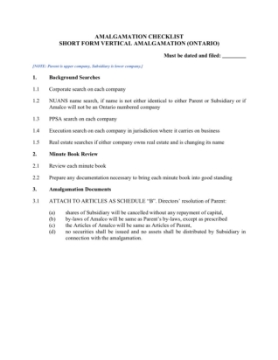 Ontario short form vertical amalgamation checklist Ontario short form vertical amalgamation checklist