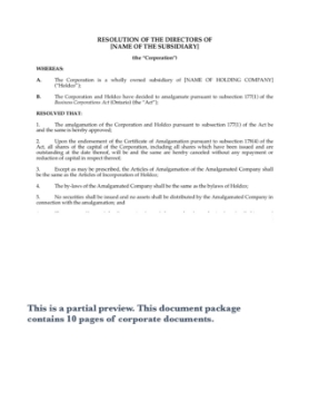Ontario corporate documents for short form vertical amalgamation Ontario corporate documents for short form vertical amalgamation