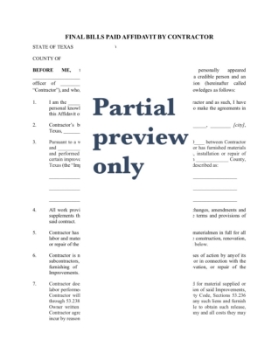 Texas Final Bills Paid Affidavit by Contractor Texas Final Bills Paid Affidavit by Contractor