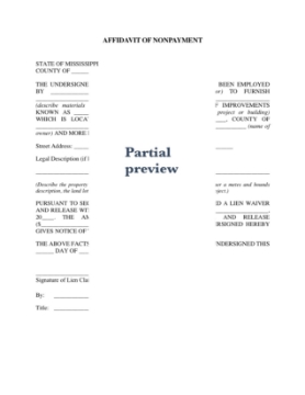 Mississippi Affidavit of Nonpayment Mississippi Affidavit of Nonpayment