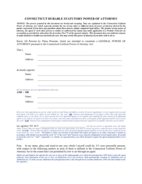 Connecticut Durable Statutory Long Form Power of Attorney Connecticut Durable Statutory Long Form Power of Attorney