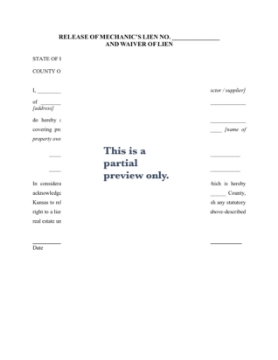 Kansas Release of Filed Mechanic's Lien Kansas Release of Filed Mechanic's Lien