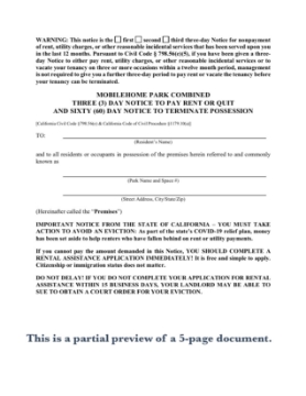 California Combined 3-Day and 60-Day Mobilehome Park Tenant Notice California 30-Day and 60-Day Mobilehome Tenant Notice