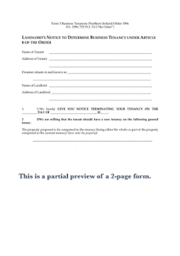 Show details for Northern Ireland Landlord's Notice to Determine Business Tenancy Form 3 NI Notice to Determine Business Tenancy