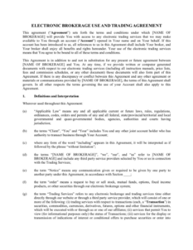 Electronic Brokerage Use and Trading Agreement Picture of Electronic Brokerage Use and Trading Agreement