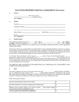Ontario vacation property rental form 1 Picture of Ontario Vacation Property Short-Term Rental Agreement