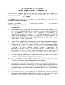 Bidder User Agreement 1 Picture of Online Auction Bidder User Agreement | USA