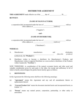 Canada nonexclusive distributor agreement 1 Picture of Nonexclusive Distributor Agreement | Canada