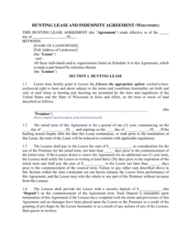 Wisconsin hunting lease Picture of Wisconsin Hunting Lease and Indemnity Agreement
