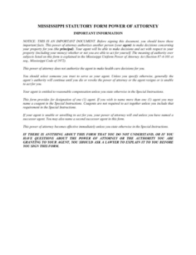 MS power of attorney 2 Picture of Mississippi Statutory Form Power of Attorney